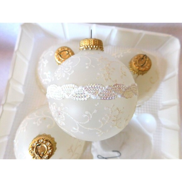 VTG Christmas Ornaments by Krebs Ribbon & Lace Bulbs Box Of 4 - Picture 4 of 5